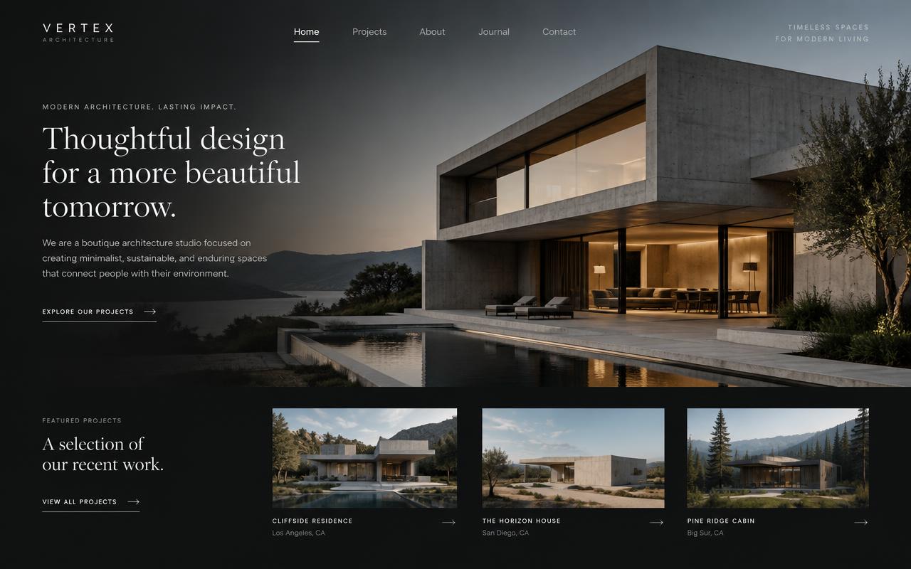 Projeto de site Vertex Arquitetura — Arquitetura