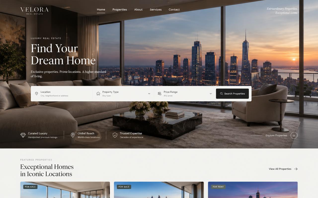 Projeto de site Velora Imóveis — Imobiliária