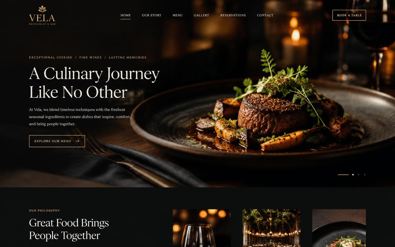 Projeto de site Vela Restaurante — Restaurante