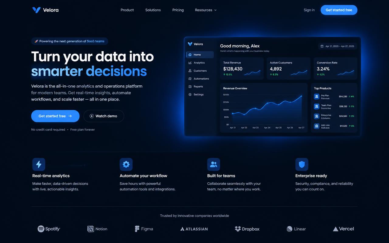 Projeto de site Velora — Tecnologia · SaaS